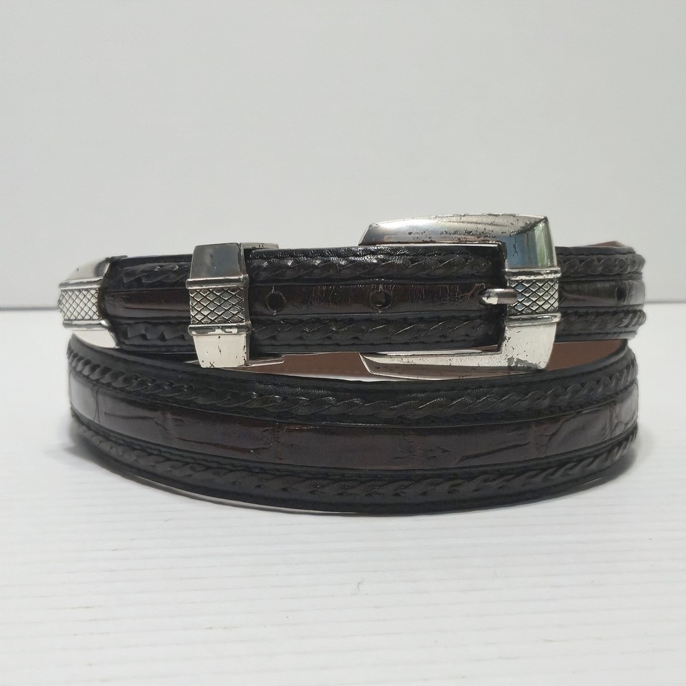 Vintage Onyx By Brighton Leather Belt Silver Tone Hardware Croc Brown 40